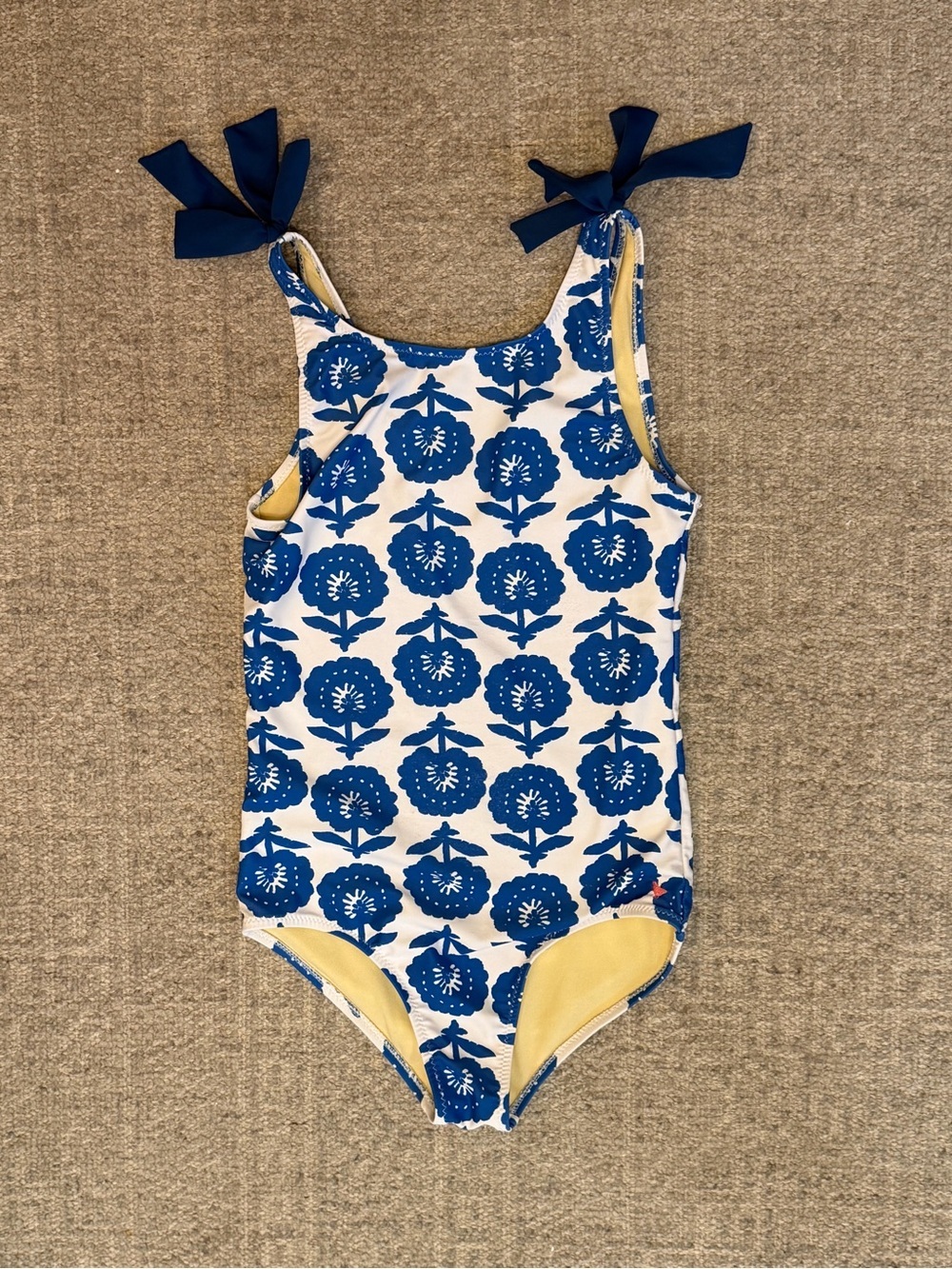 VGUC Pink Chicken blue and white floral swimsuit with bows size 14
